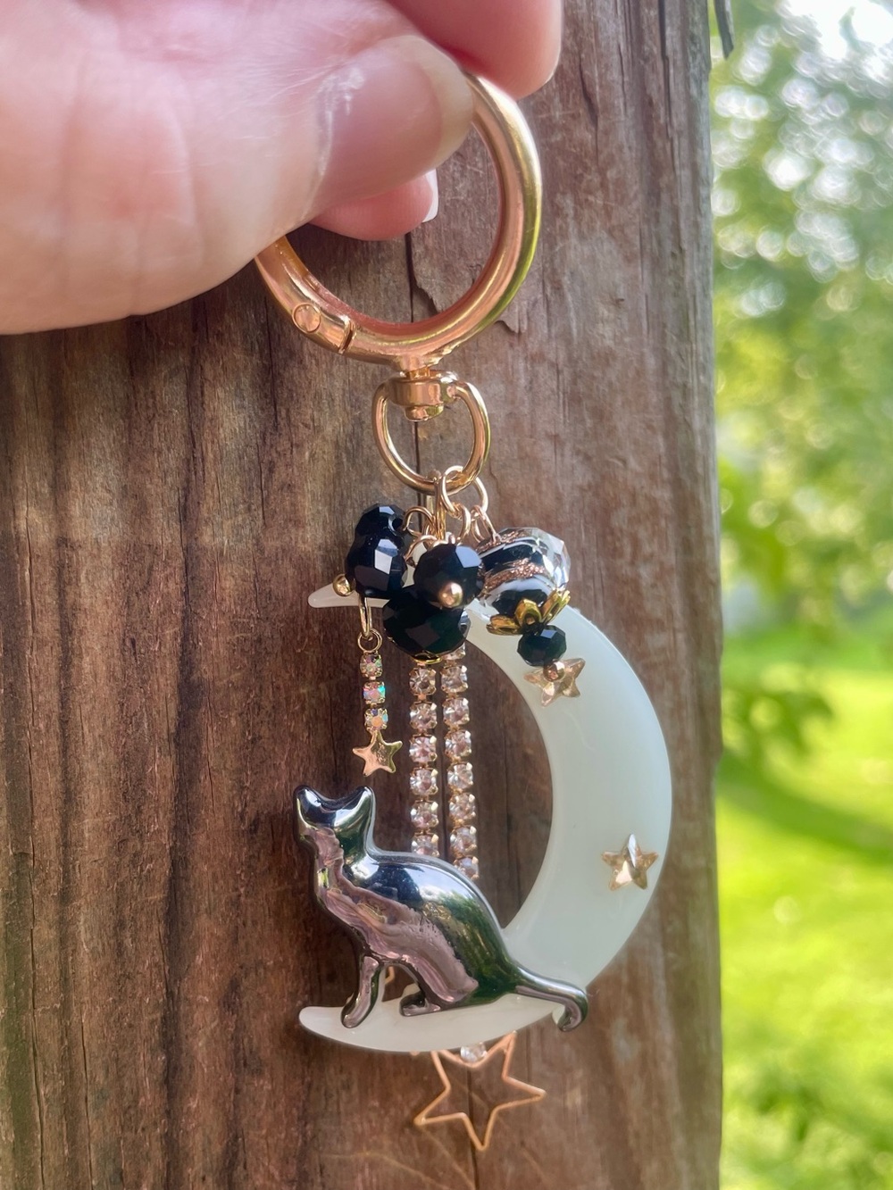 Hand Crafted Cat & Moon Keychain Purse Charm - Picture 5 of 9